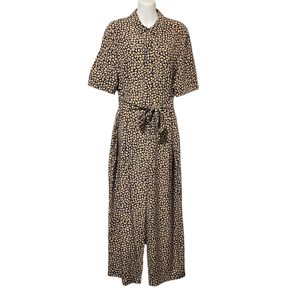 L.K. Bennett Crescida Silk Crop Wide Leg Jumpsuit Animal Print Blue Pink